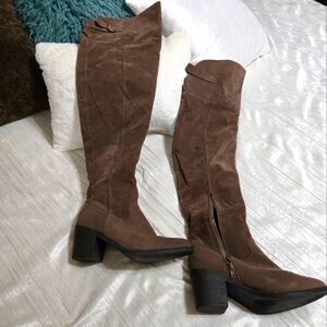 Brown Faux Suede Thigh-High Boots. Worn Once! EUC Size 8.